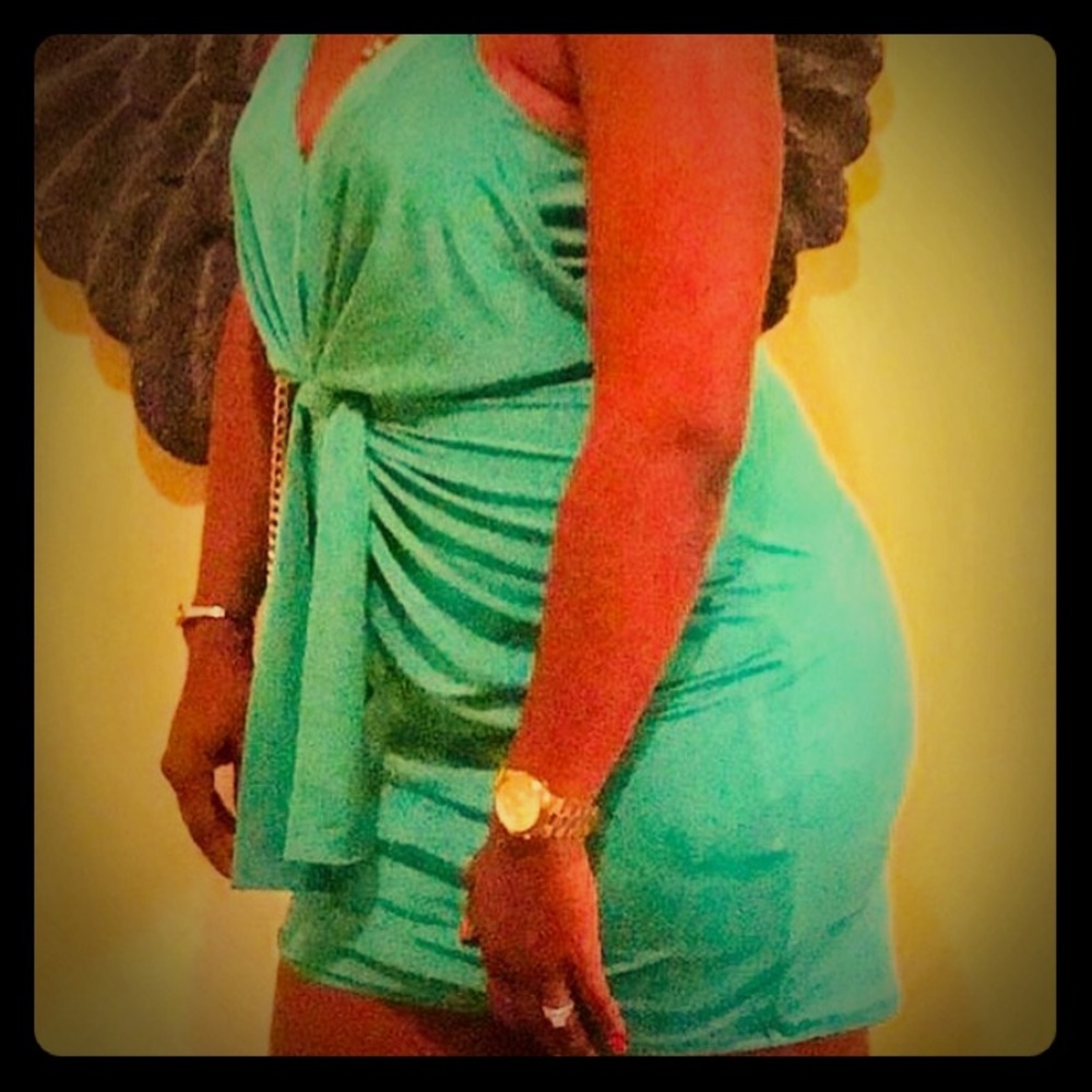 Green stretchy express mini dress